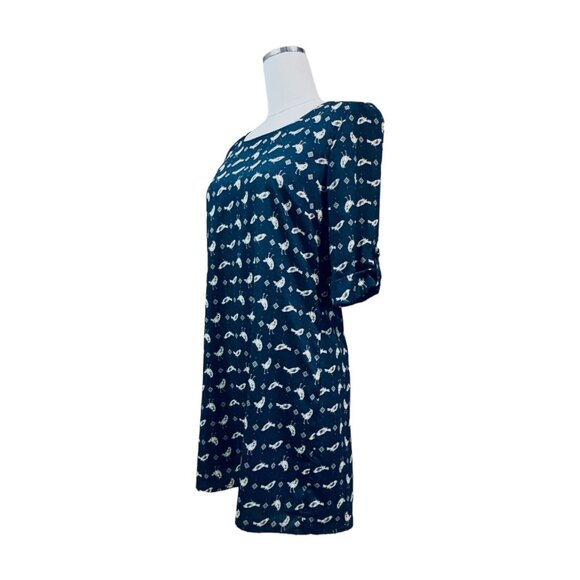 LILY ROSE Womens Shirt Dress Size Medium Bird Navy Blue Preppy Casual Shift Mini - Picture 13 of 16